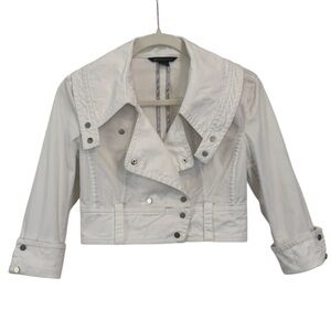 Y2K Armani Exchange White Cotton Cropped Biker Motorcycle Jacket Top XS Silver
